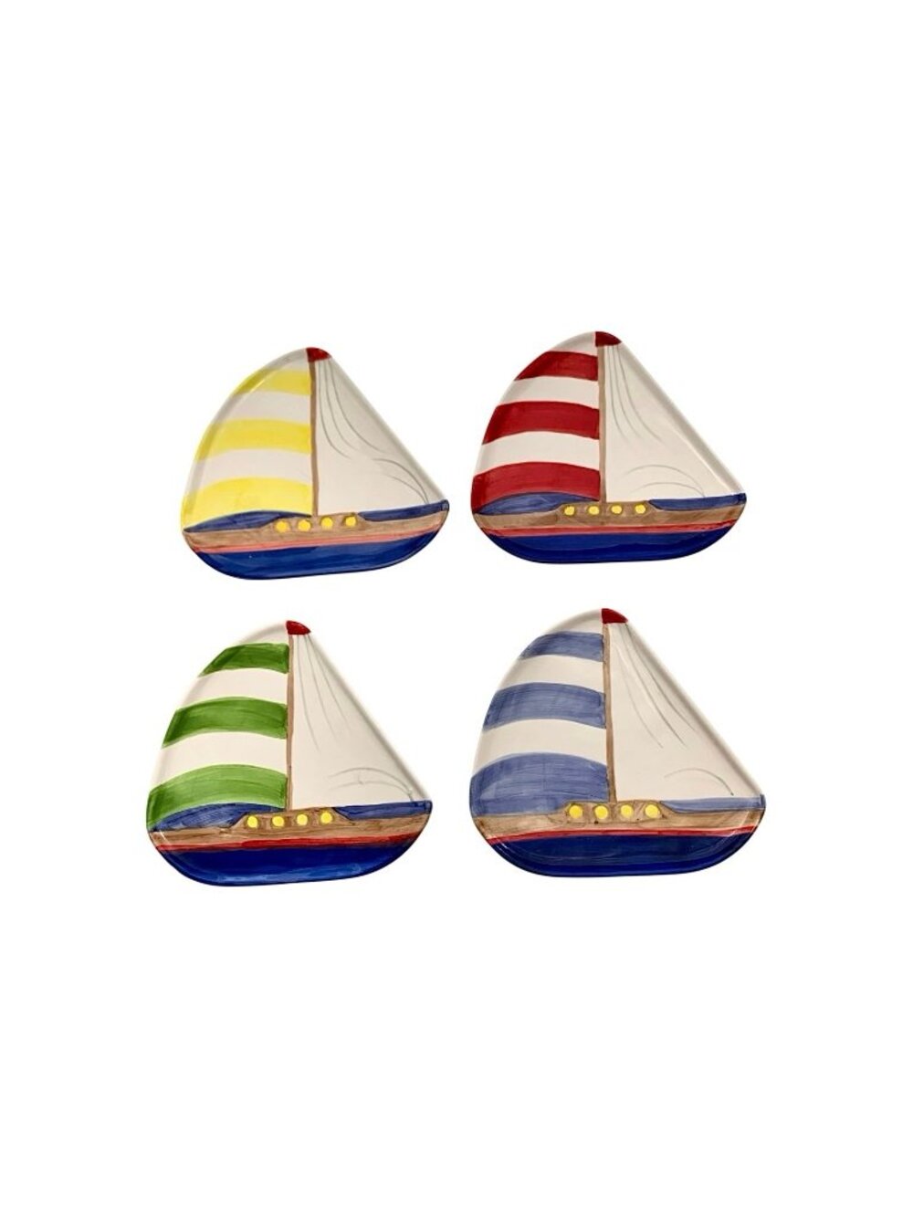 Plate Set of 4 Ceramic Sailboat Design in Box Nautical Kitchen Summer Decor